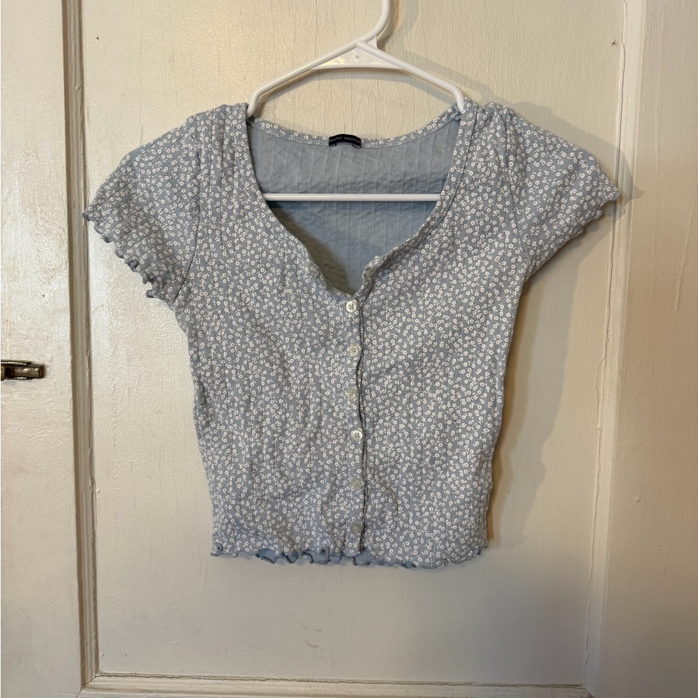Women's Blue Floral Button-Up Top